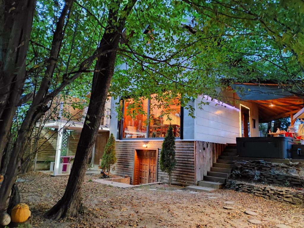 a home in the woods with a tree at Forest Art Villa Zagreb in Sveta Nedjelja