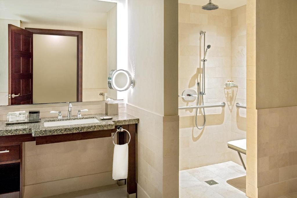 a bathroom with a sink and a shower at InterContinental Boston by IHG in Boston