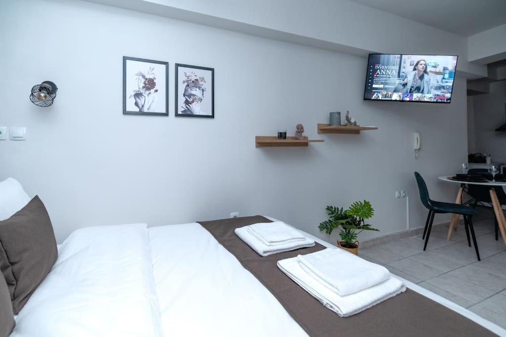 Posteľ alebo postele v izbe v ubytovaní Larissa city center apartment