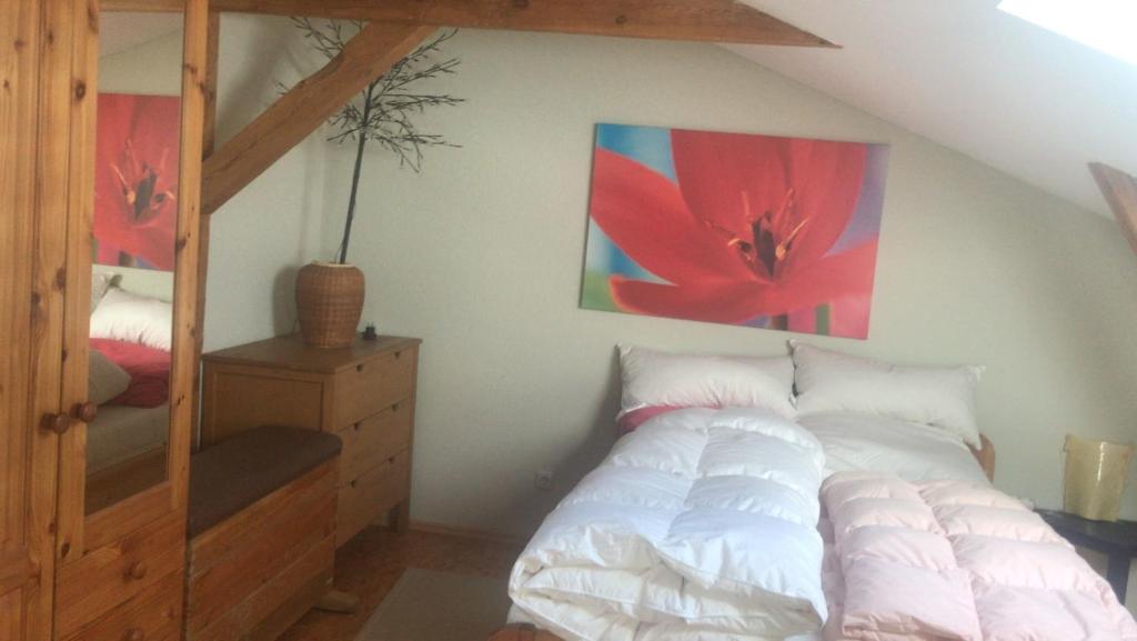 Postel nebo postele na pokoji v ubytování An der Glinze