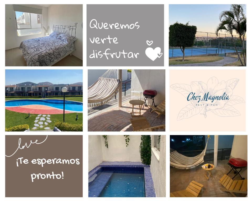 kolaż zdjęć domu i basenu w obiekcie Chez Magnolia - alberca privada y compartida w mieście Xochitepec