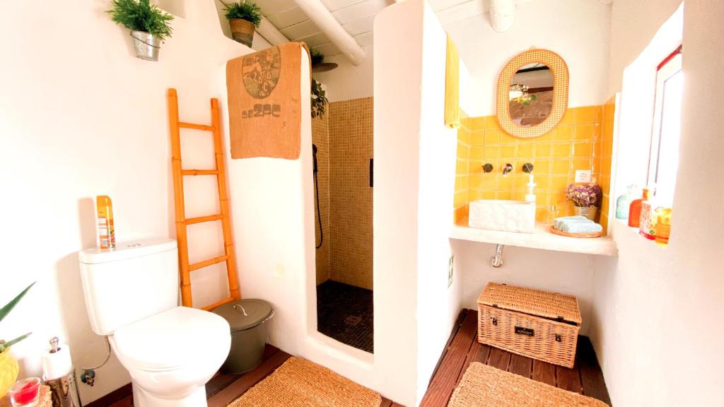 a small bathroom with a toilet and a sink at Monte Refúgio do Silêncio in Portalegre