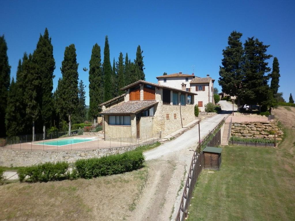 an external view of a house with a swimming pool at Podere Le Grotte in San Gimignano