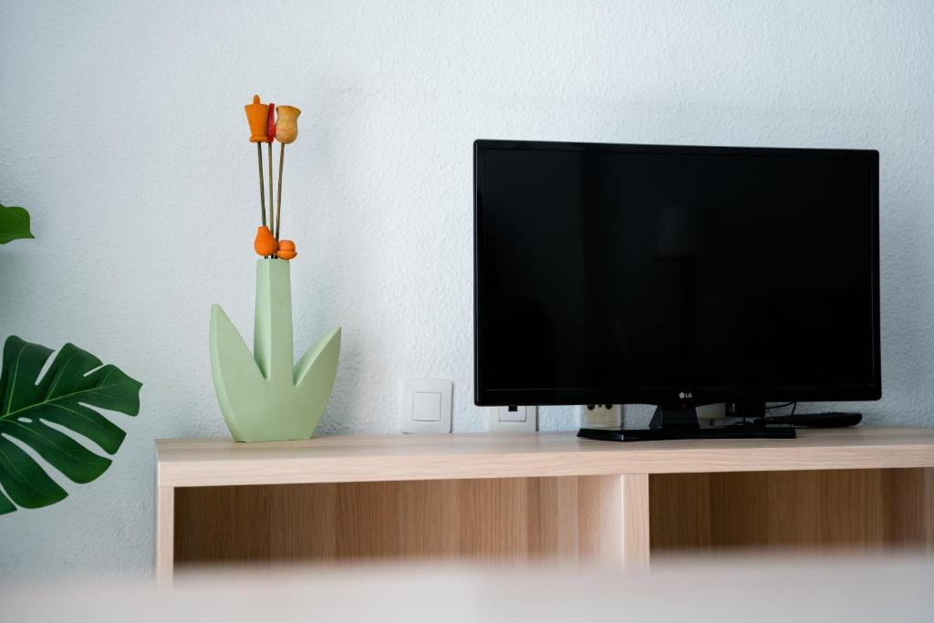 TV a/nebo společenská místnost v ubytování Apartamento con piscina y terraza a 50 metros de la playa