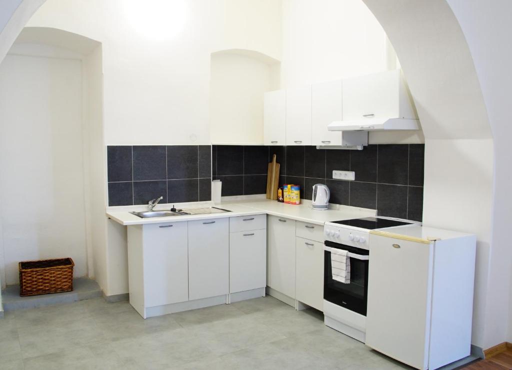 Kuchyň nebo kuchyňský kout v ubytování Apartment Porta