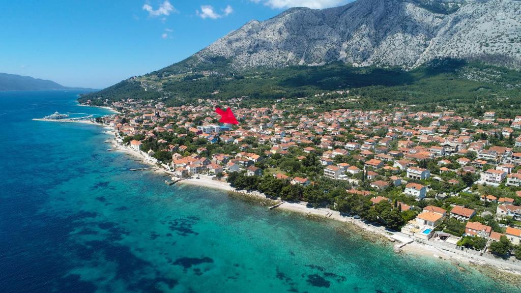 an aerial view of a town on the beach at Little House Orebić in Orebić