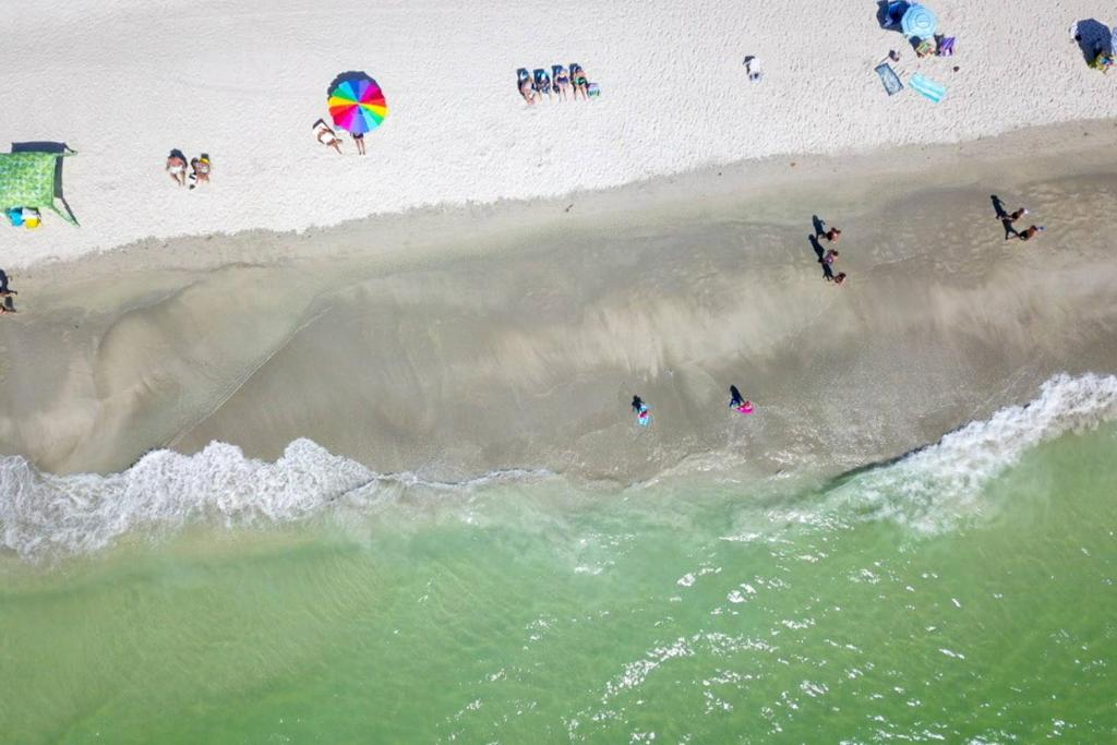 an overhead view of a beach with people flying kites at 210 - Sandy Shores in St. Pete Beach
