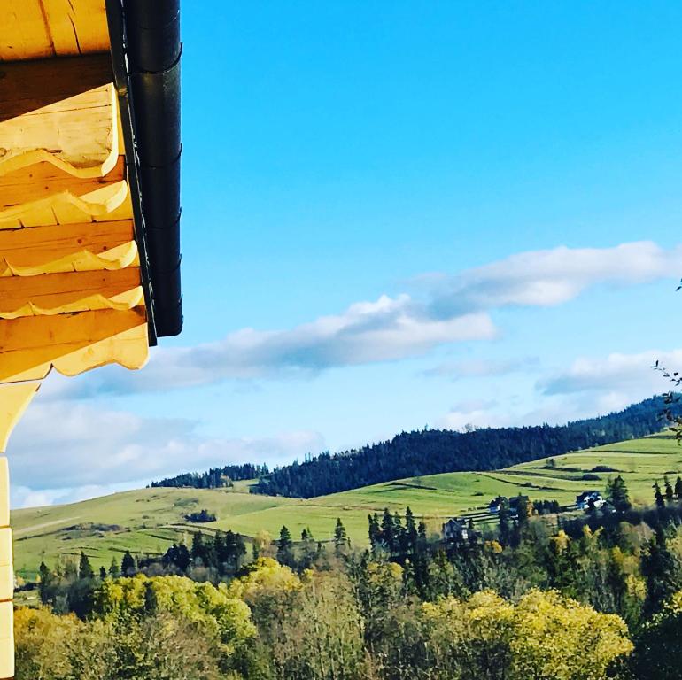 a view of a green field from a house at Wypas Hills - domek na wyłączność in Białka Tatrzańska