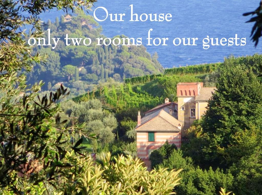 une maison assise au sommet d'une colline à côté de l'océan dans l'établissement Agriturismo Terre Rosse Portofino, à Portofino