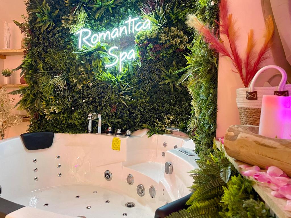 un baño con lavabo y un letrero que lee el spa Rondilla en Romantica Spa en Saint Die