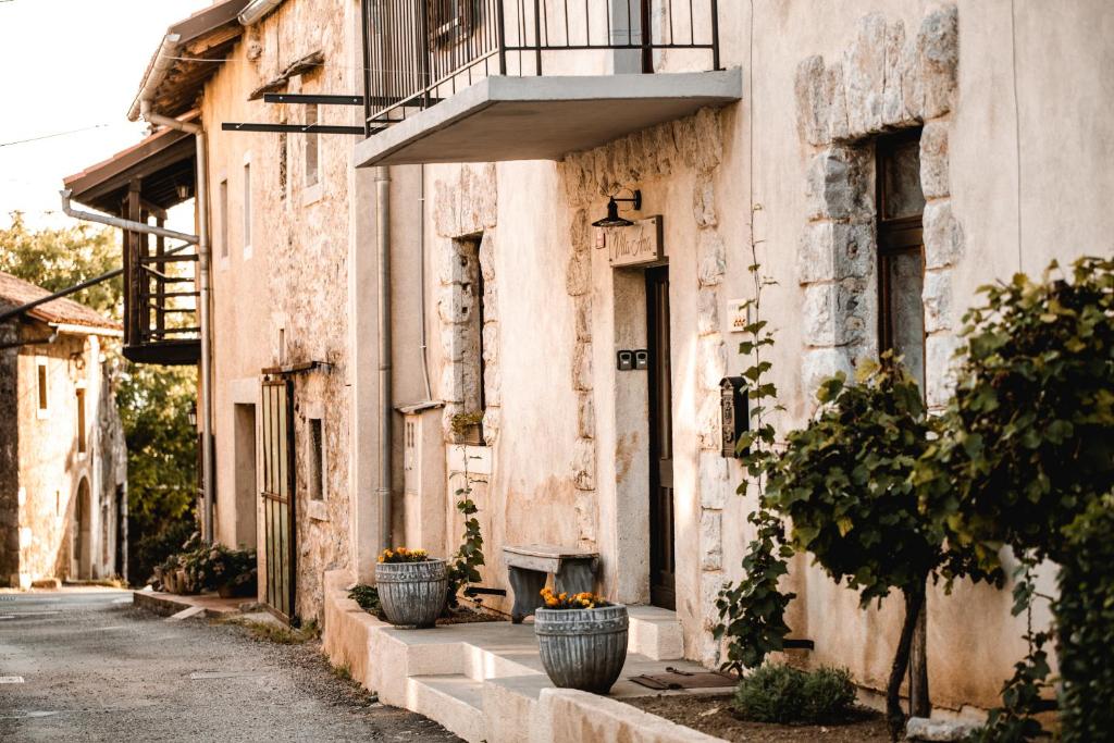 斯坦涅爾的住宿－Vila Ana，街道边有花盆的古老建筑