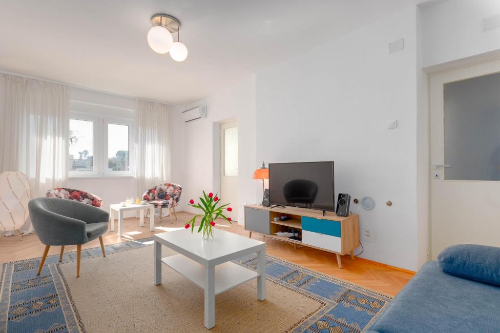 - un salon avec un canapé et une télévision dans l'établissement Apartment Tana, à Pula