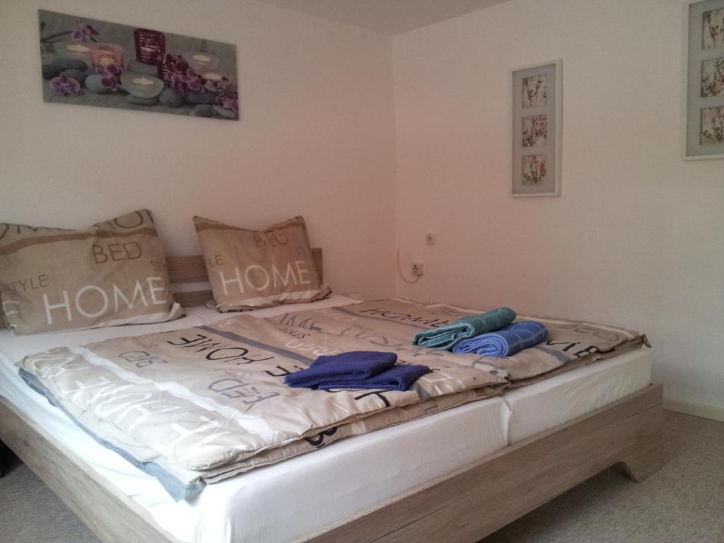 1 cama en una habitación con 2 almohadas en Apartement Victoria en Swisttal