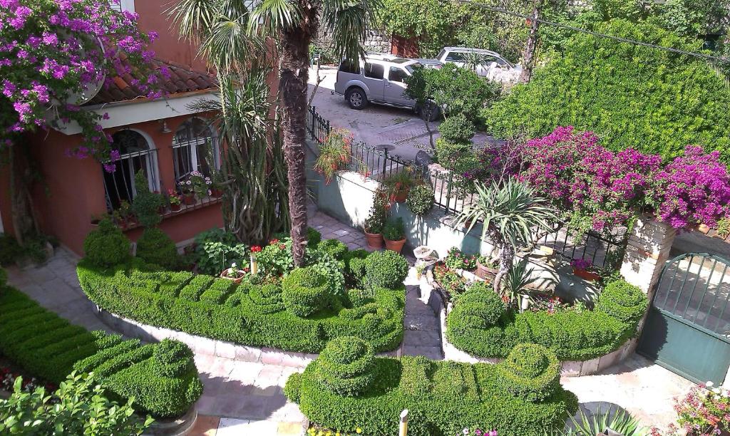 widok z powietrza na ogród przed budynkiem w obiekcie Apartment City Garden w Kotorze