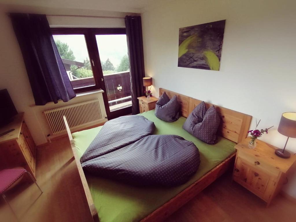 1 dormitorio con 1 cama en una habitación con ventana en Ferienwohnung Oberkofler, en Mittersill