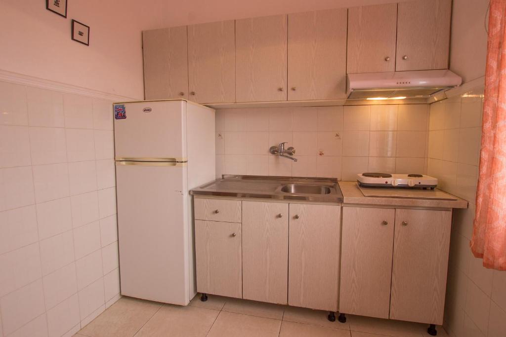 Kuchyň nebo kuchyňský kout v ubytování George Laz Rooms Nea Vrasna