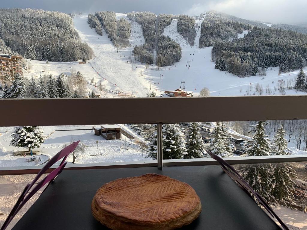 a view of a snow covered mountain from a window at Avec balcon, au pied des pistes et randos in Villard-de-Lans