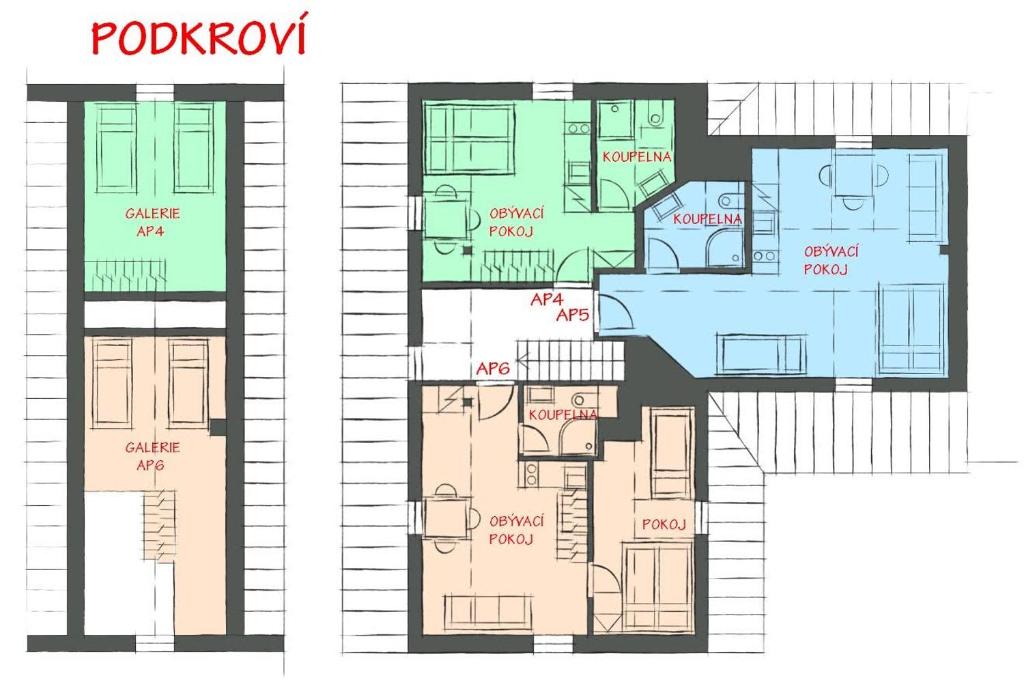 Půdorys ubytování Apartmány U Muzea