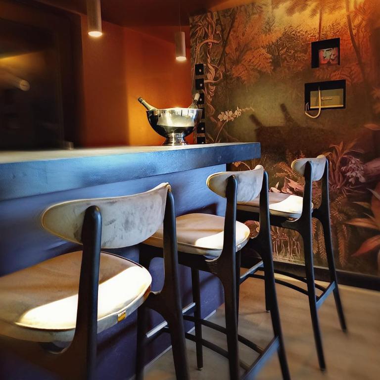 a bar with two chairs and a counter in a room at Le Manège de la Chapinière - DadaLoge in Châteauvieux