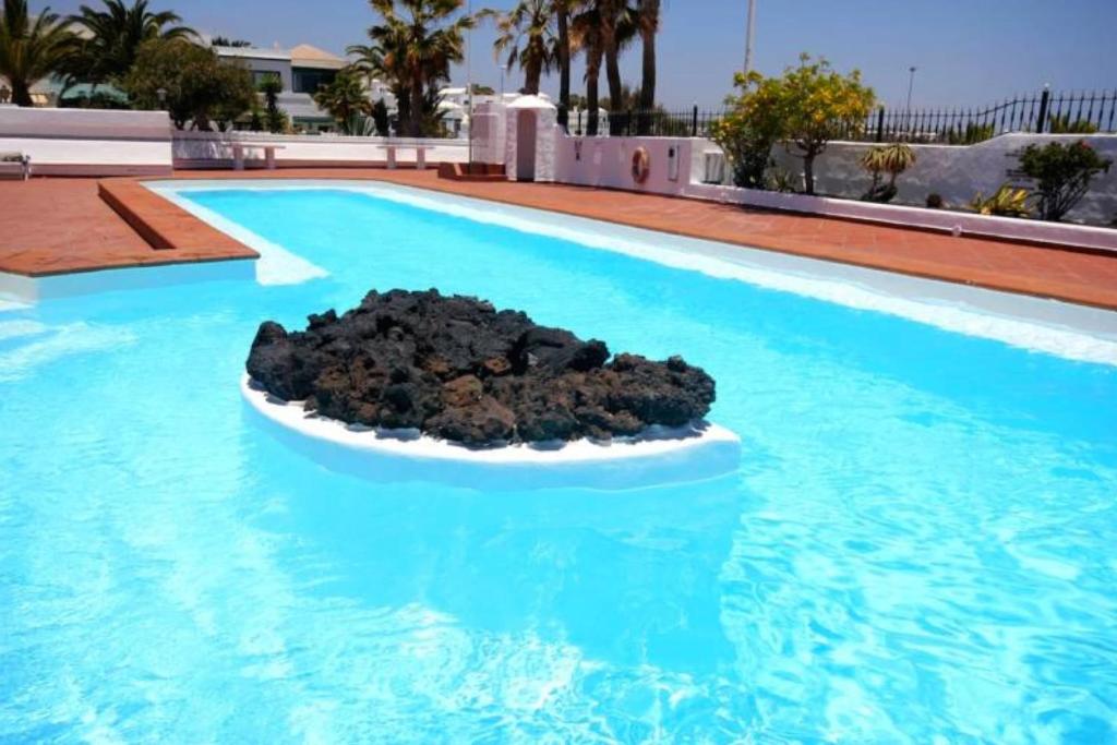 a pool with a rock in the water at Casa Playa Los Pocillos in Puerto del Carmen in Puerto del Carmen