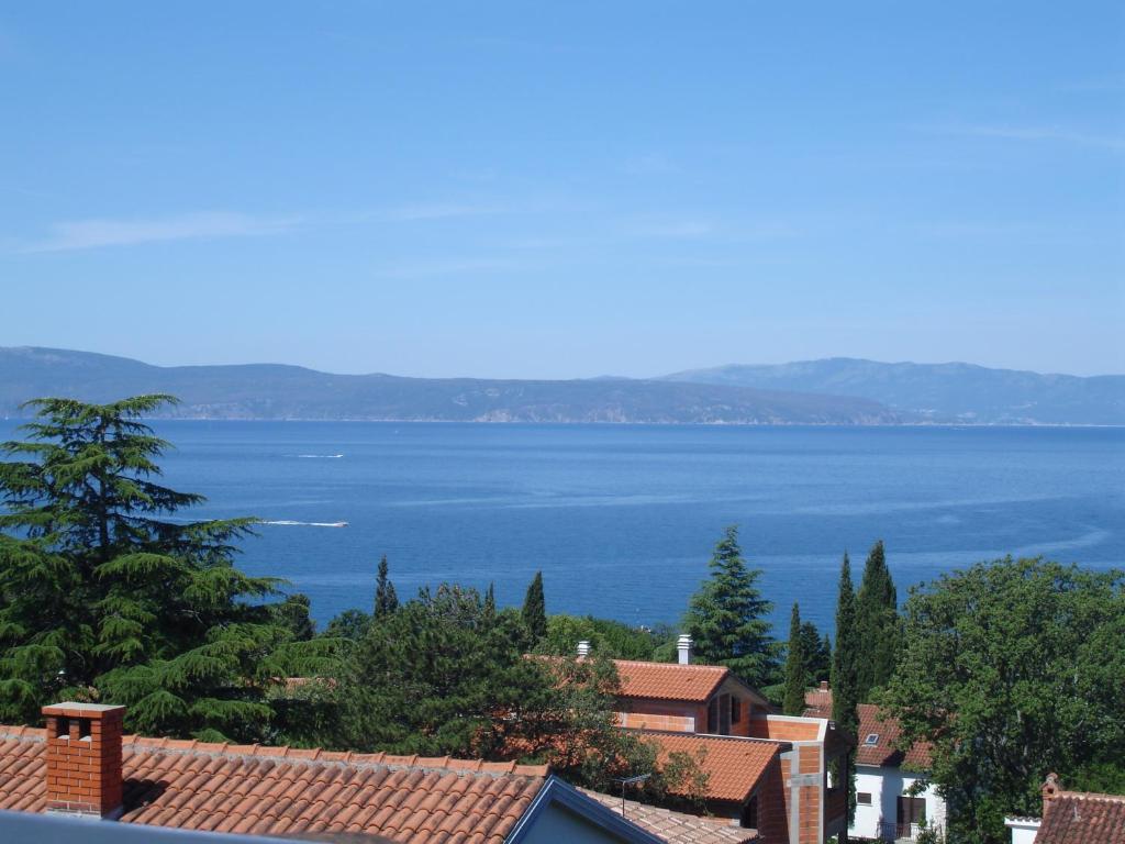 a view of a large body of water from a city at Apartments Matic in Njivice