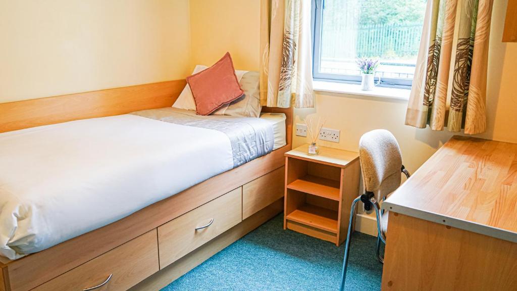 a small bedroom with a bed and a window at The Grove in Sligo