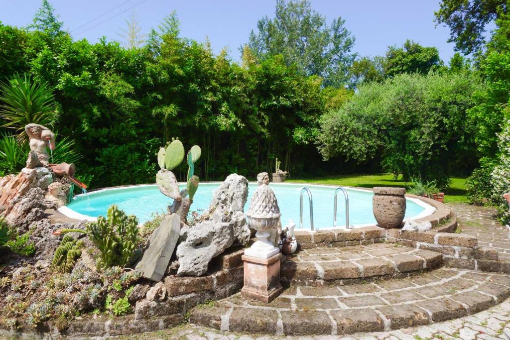 een tuin met een zwembad met een cactus bij La Bouganville - Piscina e Relax in Camaiore