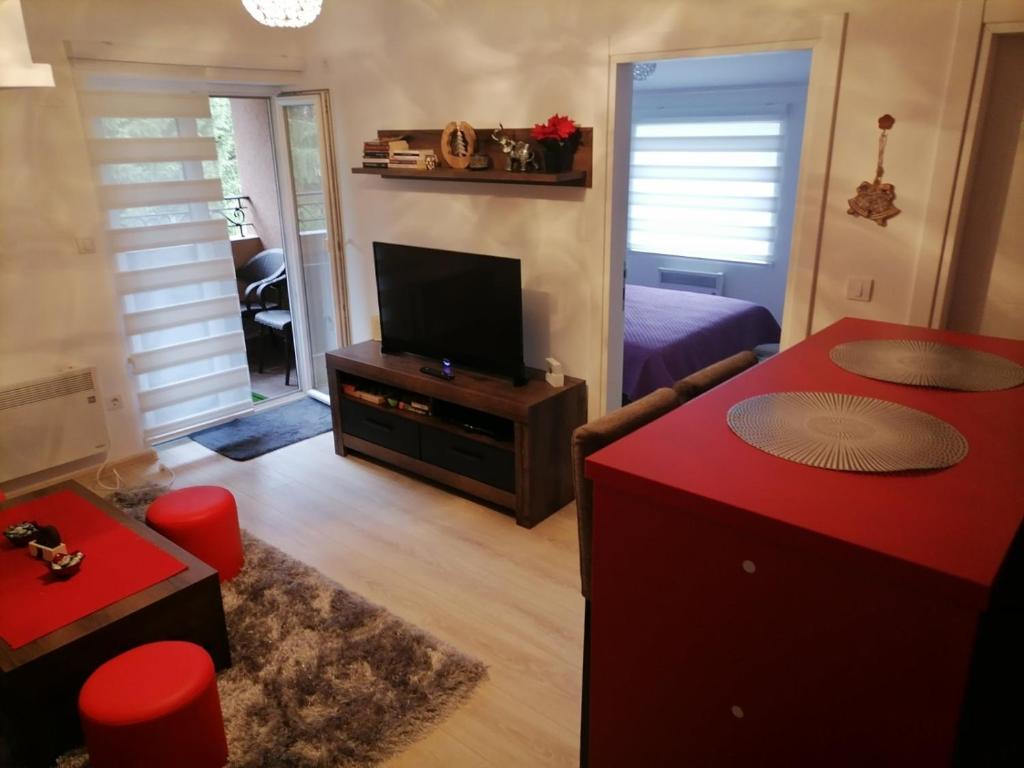 Apartman Zlatar Omiljena的电视和/或娱乐中心