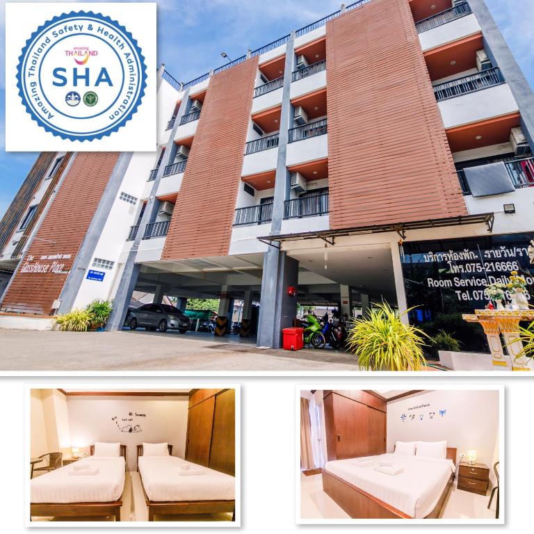 a collage of photos of a building at The Glasshouse place in Trang