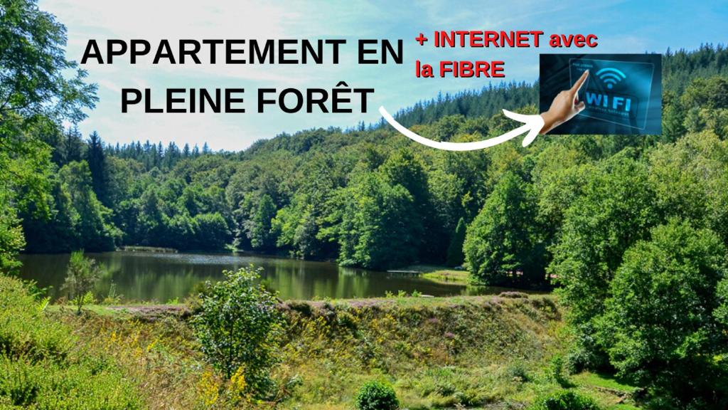 a picture of a lake with a person jumping in the air at Appartement aux Sources de la Chabanne in Saint-Hilaire-les-Courbes