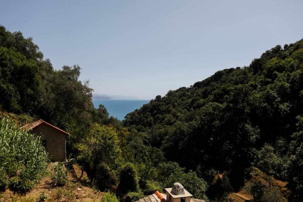 ポルトフィーノにあるLEremoRifugio escursionistico10 min steep walkの海を背景にした山の景色