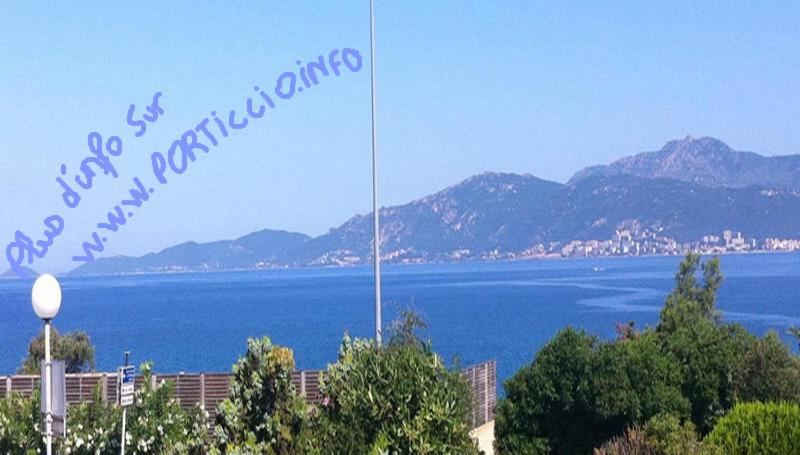 a view of a large body of water with mountains at Vue mer panoramique plage 50m Porticcio Corse in Porticcio