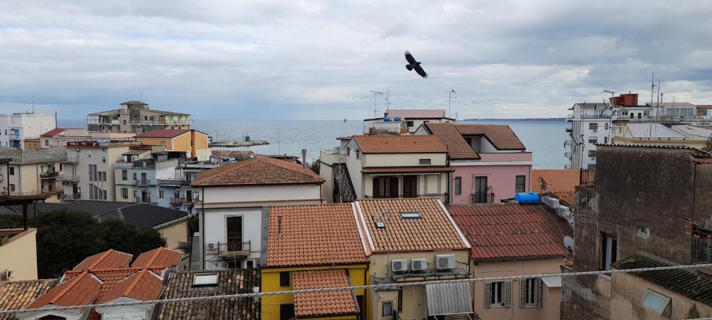 un pájaro volando sobre los tejados de los edificios en B&B SKY LINE en Crotone