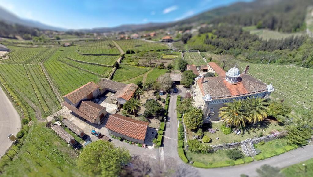 an aerial view of a house in a vineyard at Casa Grande la Almuiña in Arbo