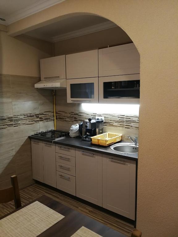 Kuchyň nebo kuchyňský kout v ubytování Adél Apartman