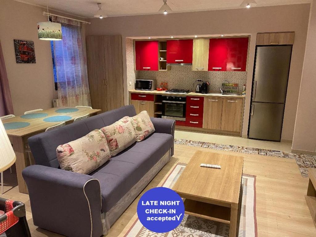 Red modern apartment with free private parking