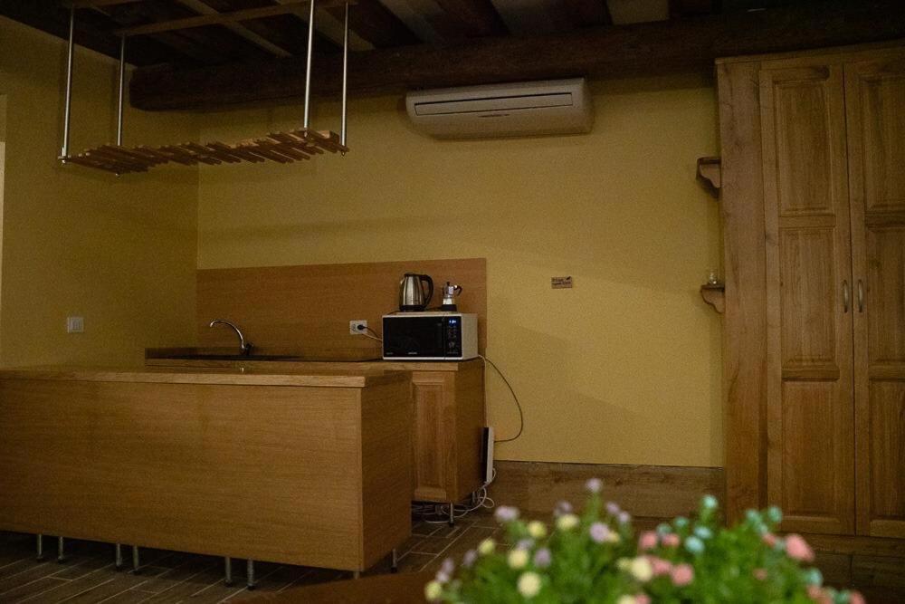 kuchnia z blatem i kuchenką mikrofalową w pokoju w obiekcie Wendy luxury apartment w Wenecji