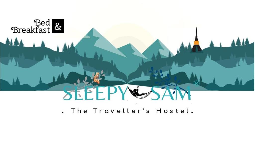 un logo per l'ostello viaggiatori di Sleepy Sam -The Traveller’s Hostel a Gangtok