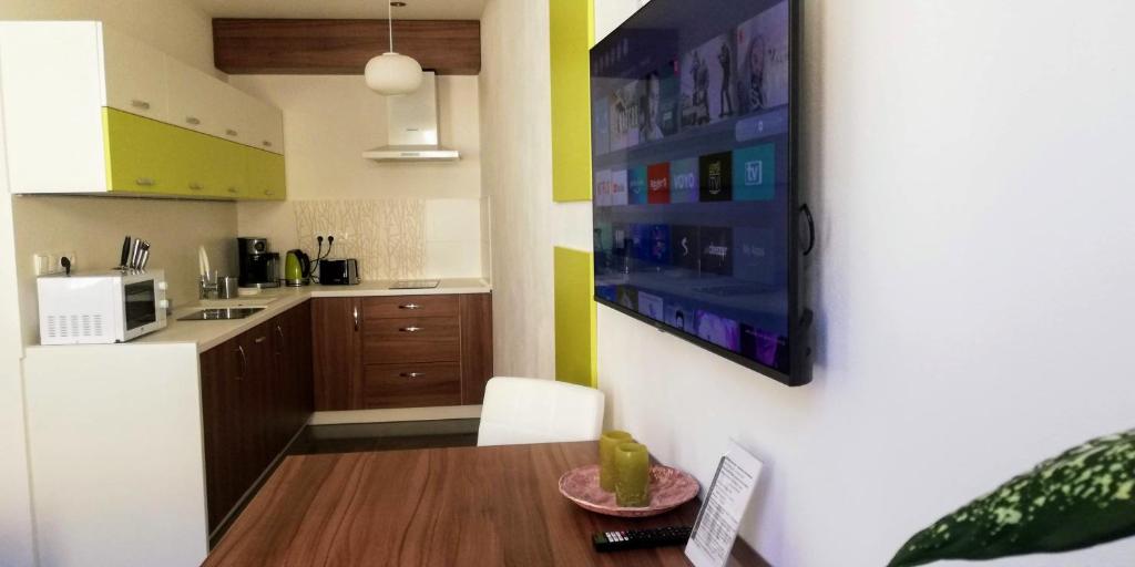 Kuchyň nebo kuchyňský kout v ubytování Apartmány Cechovní
