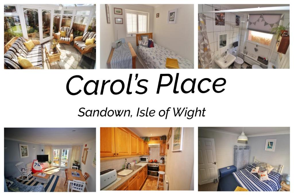 een collage van foto's van een woonkamer en een keuken bij Self Contained Flat with Private Garden & Parking in Sandown