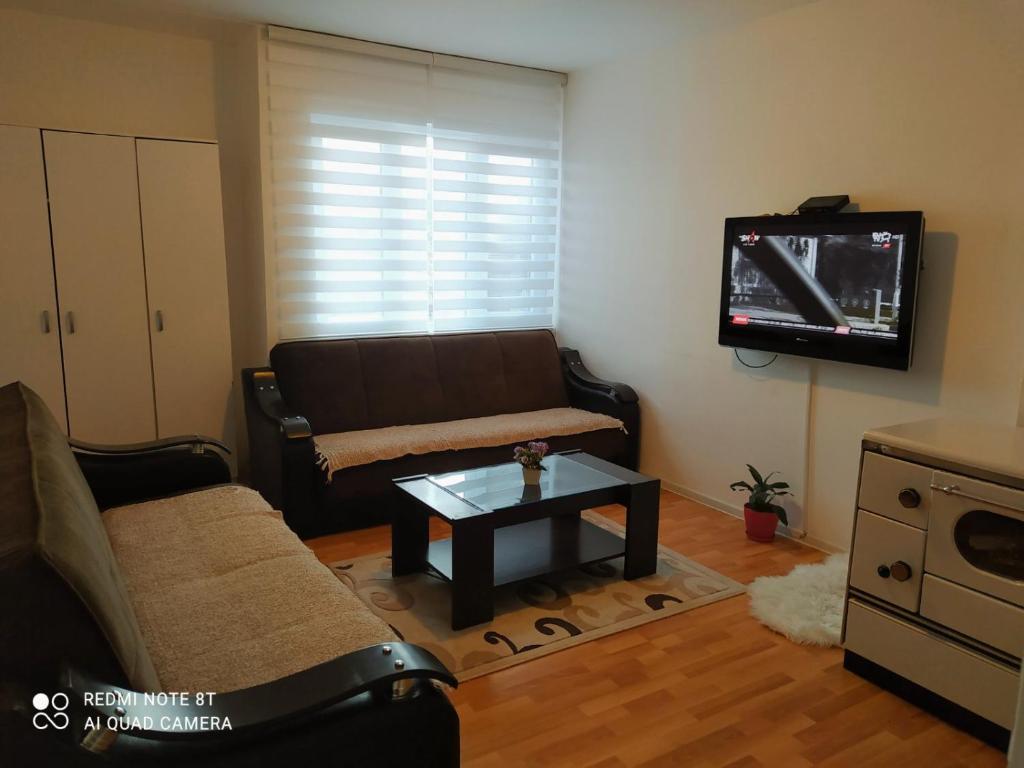 sala de estar con sofá y TV en apartman berane, en Berane