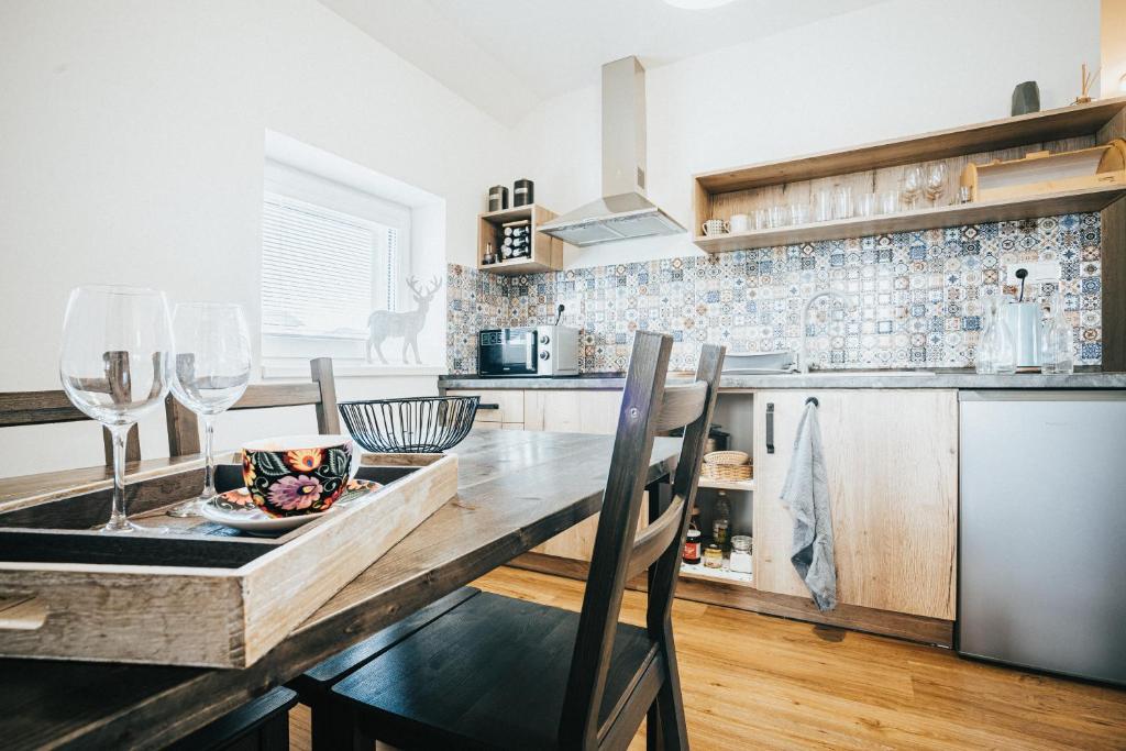 Kuchyň nebo kuchyňský kout v ubytování Apartmán Milbach