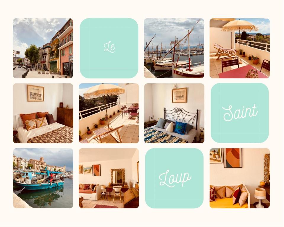 een collage van foto's van verschillende soorten huizen bij Le Saint Loup (terrasse et parking) in La Ciotat
