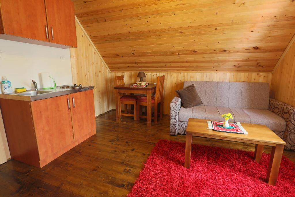 Kuchyň nebo kuchyňský kout v ubytování Apartments Peaks