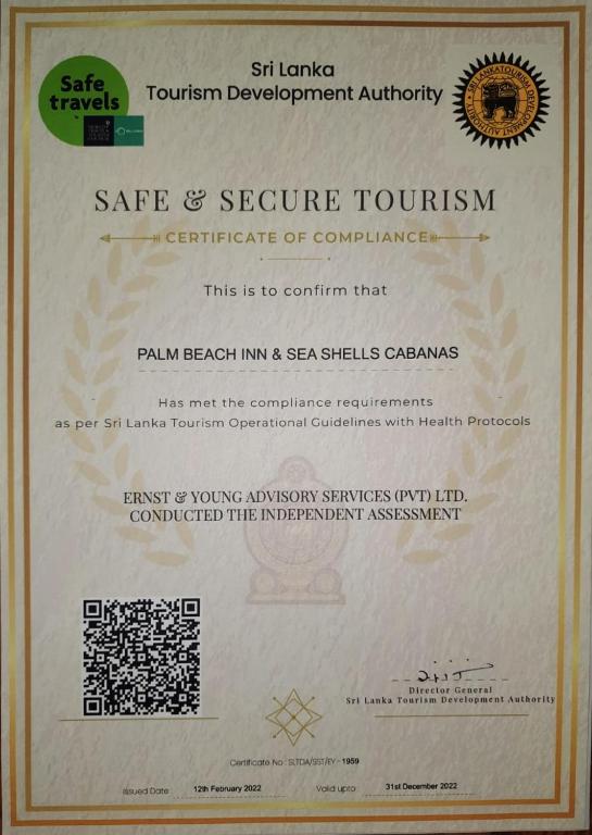 Certifikát, hodnocení, plakát nebo jiný dokument vystavený v ubytování Palm Beach Inn & Sea Shells Cabanas