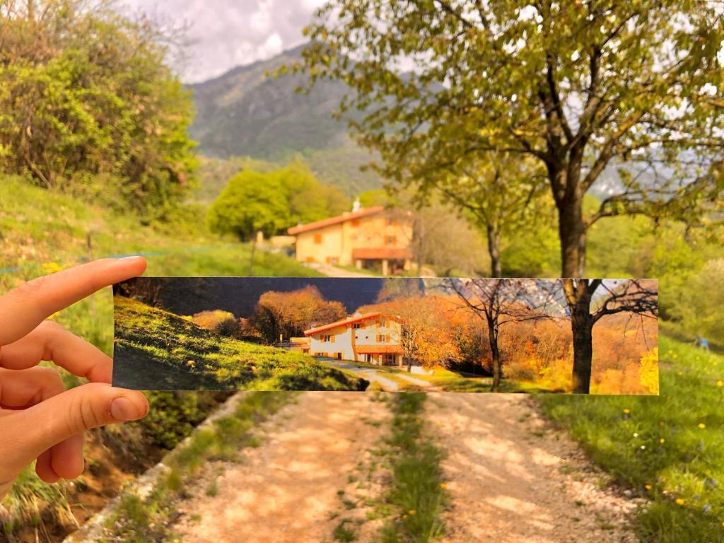 osoba robiąca zdjęcie polnej drogi w obiekcie Agriturismo San Lorenzo di Persegno w mieście Toscolano Maderno