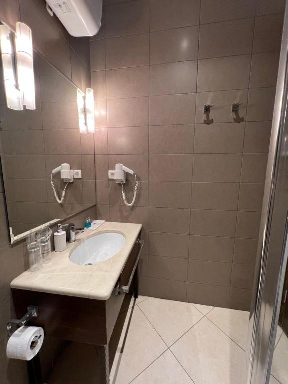 a bathroom with a sink and a mirror at Manjež Centar in Belgrade
