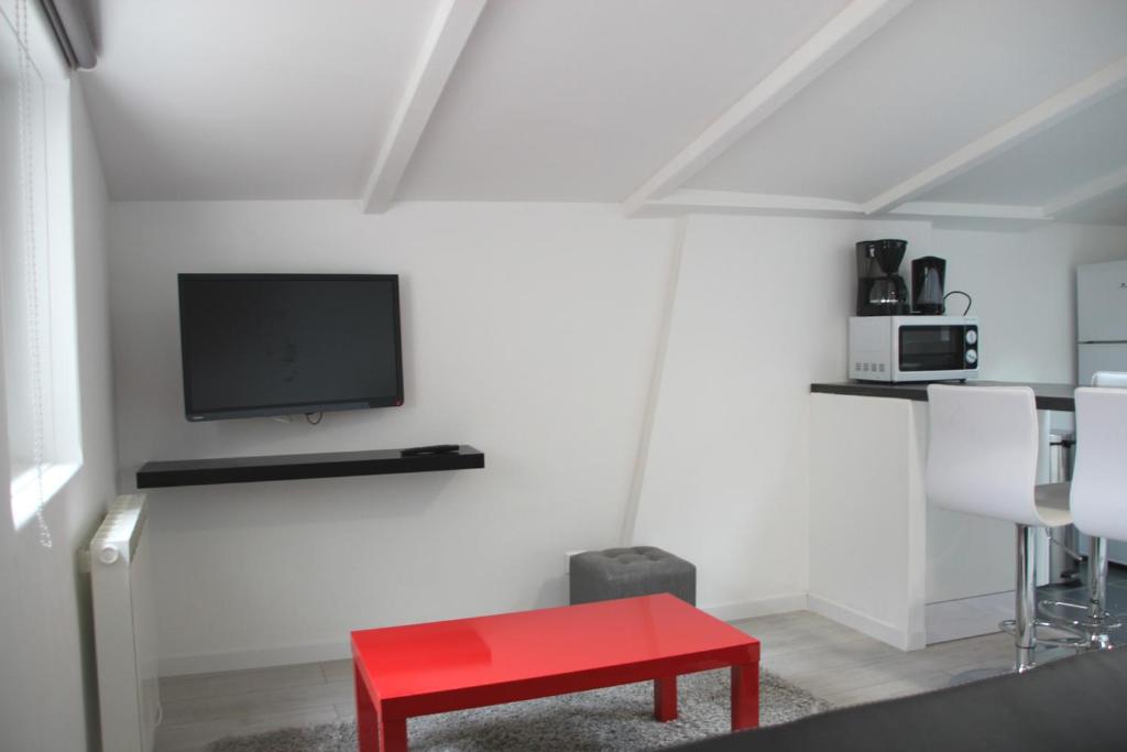 Televizorius ir (arba) pramogų centras apgyvendinimo įstaigoje Comfortable Apartment In Downtown La Rochelle