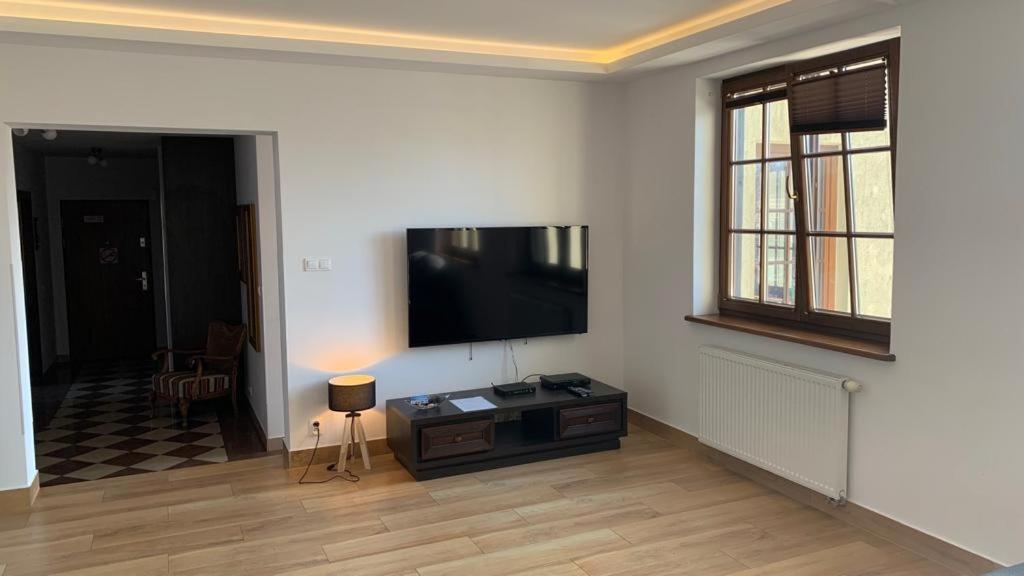 Televízia a/alebo spoločenská miestnosť v ubytovaní Apartament Portowe Wspomnienia