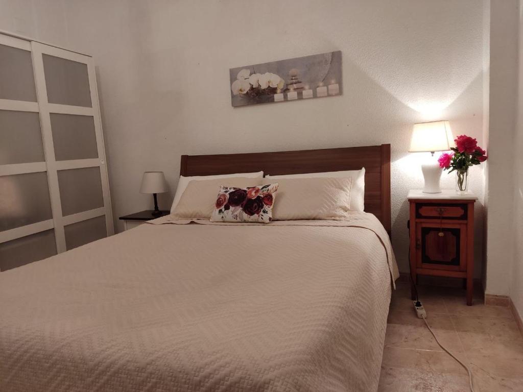 1 dormitorio con 1 cama blanca grande y 2 almohadas en Alojamiento CHAYGRAM en Jaén